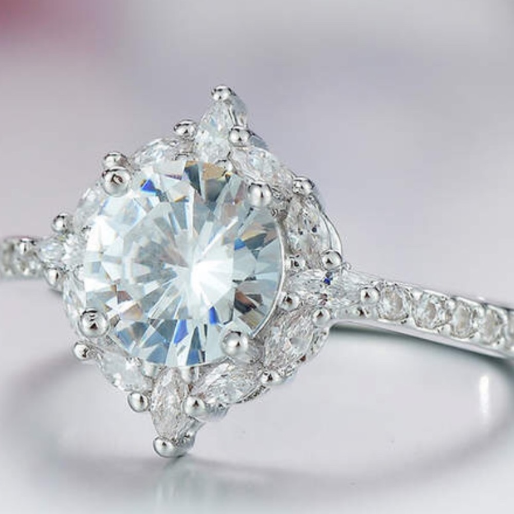 Luxury Flower 3ct AAA CZ Zircon Ring 925 - Picture 6 of 7